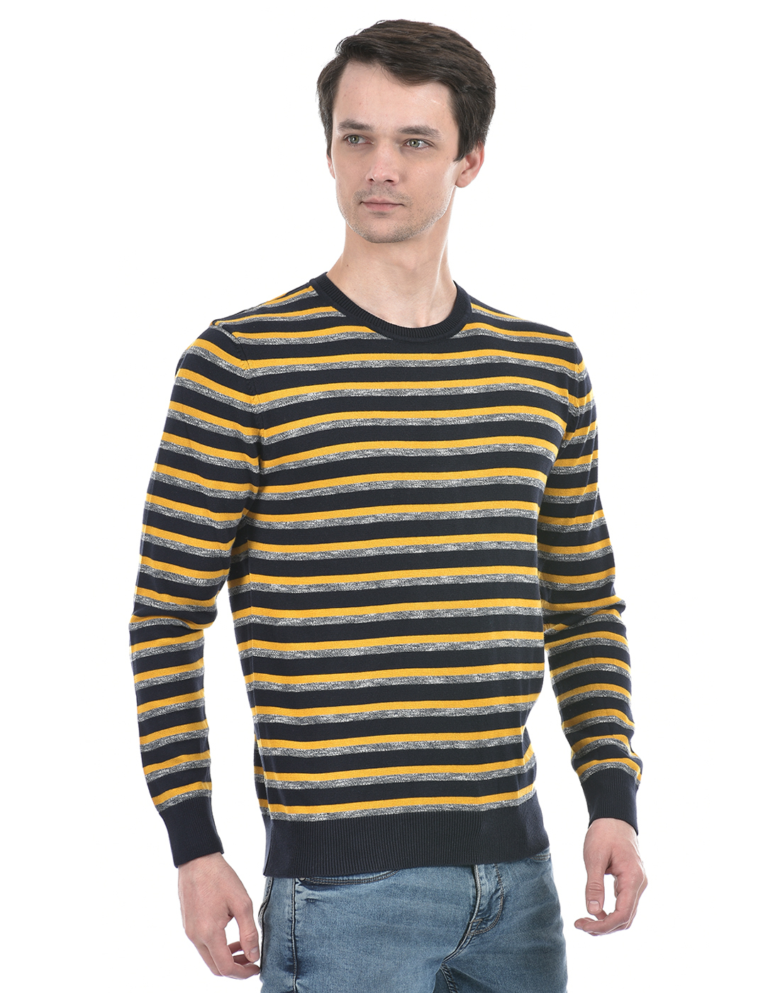 Numero Uno Men Striped Yellow Sweater